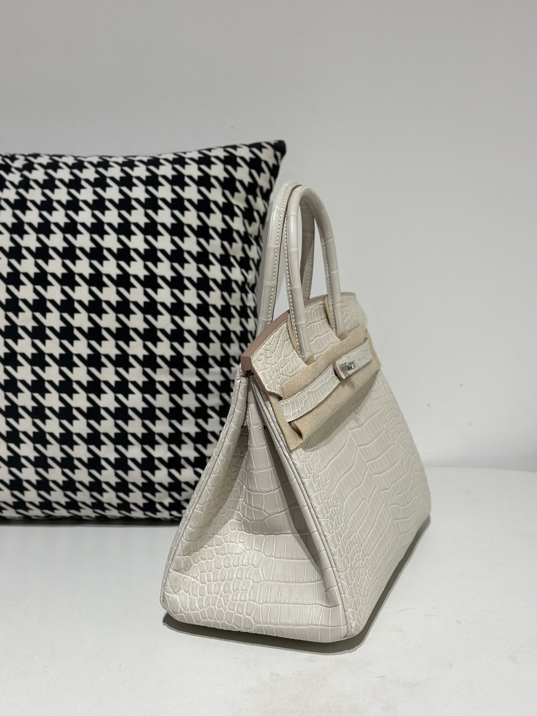 Crocodile Leather Glacier White 30cm Matte Silver Hardware Top Handle Tote Bag WCB119 image 5