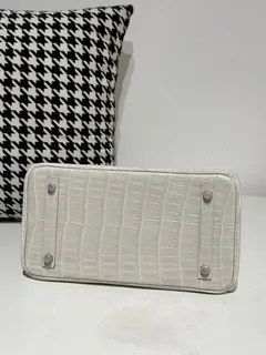 Crocodile Leather Glacier White 30cm Matte Silver Hardware Top Handle Tote Bag WCB119 image 6