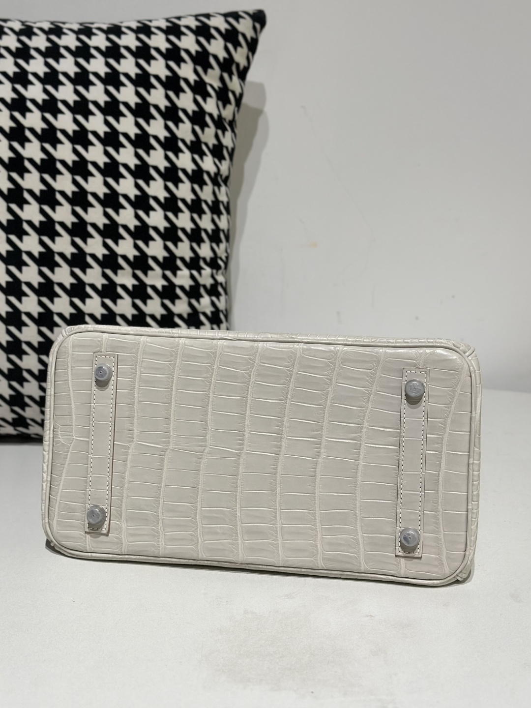 Crocodile Leather Glacier White 30cm Matte Silver Hardware Top Handle Tote Bag WCB119 image 6