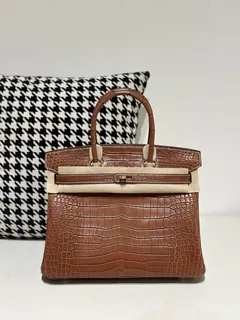 Crocodile Leather Saddle Brown 30cm Matte Gold Hardware Top Handle Tote Bag WCB120 image 1