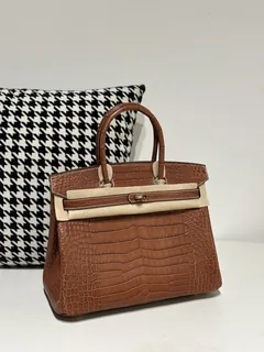 Crocodile Leather Saddle Brown 30cm Matte Gold Hardware Top Handle Tote Bag WCB120 image 2