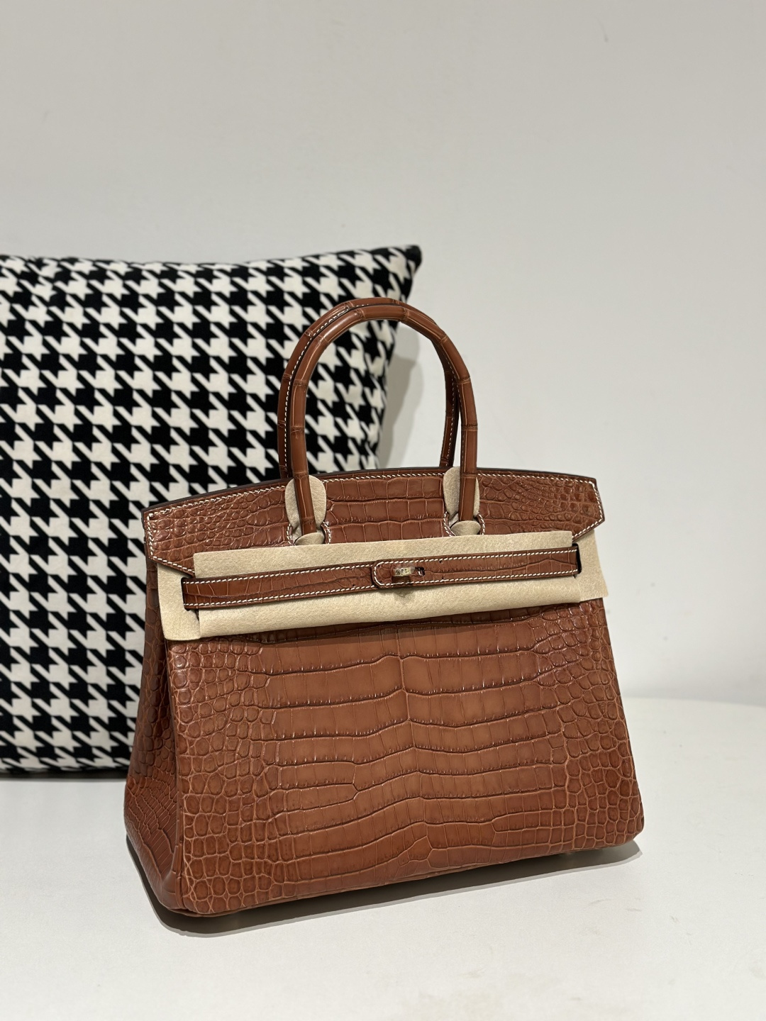 Crocodile Leather Saddle Brown 30cm Matte Gold Hardware Top Handle Tote Bag WCB120 image 2