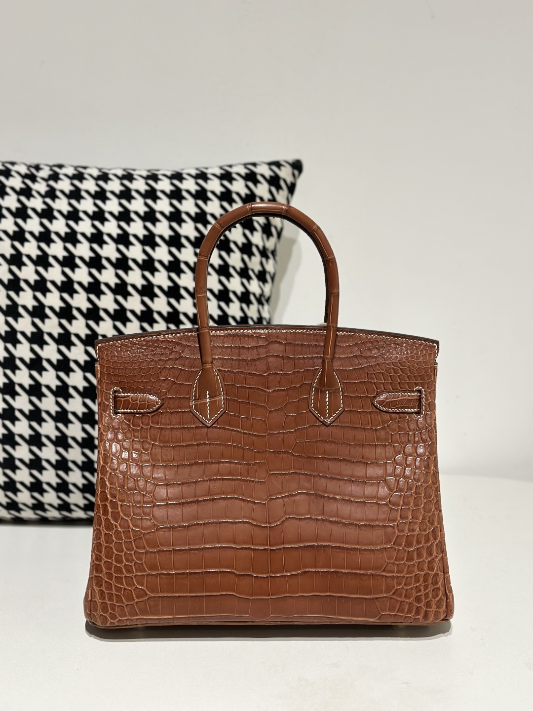 Crocodile Leather Saddle Brown 30cm Matte Gold Hardware Top Handle Tote Bag WCB120 image 3