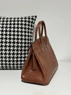 Crocodile Leather Saddle Brown 30cm Matte Gold Hardware Top Handle Tote Bag WCB120 image 4