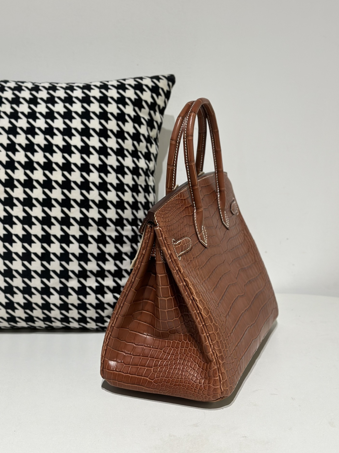 Crocodile Leather Saddle Brown 30cm Matte Gold Hardware Top Handle Tote Bag WCB120 image 4