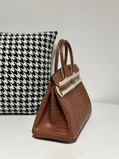 Crocodile Leather Saddle Brown 30cm Matte Gold Hardware Top Handle Tote Bag WCB120 image 5
