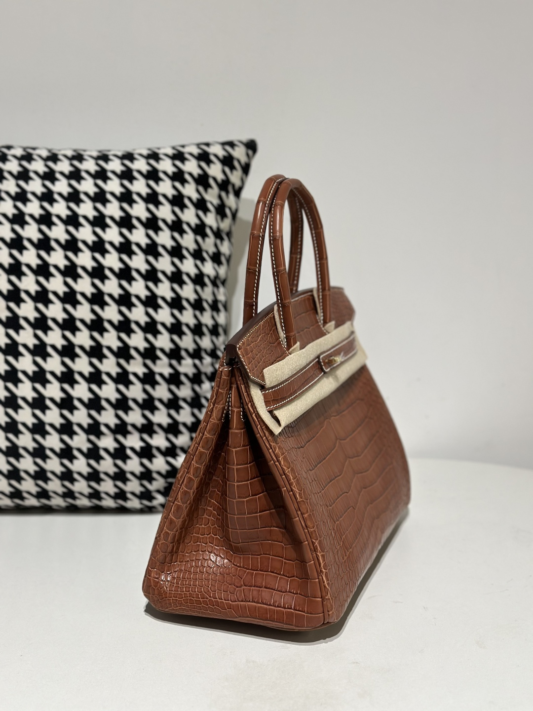 Crocodile Leather Saddle Brown 30cm Matte Gold Hardware Top Handle Tote Bag WCB120 image 5