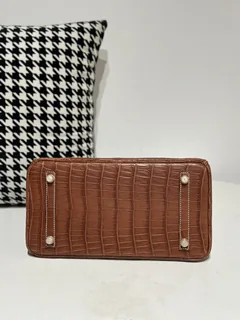 Crocodile Leather Saddle Brown 30cm Matte Gold Hardware Top Handle Tote Bag WCB120 image 6