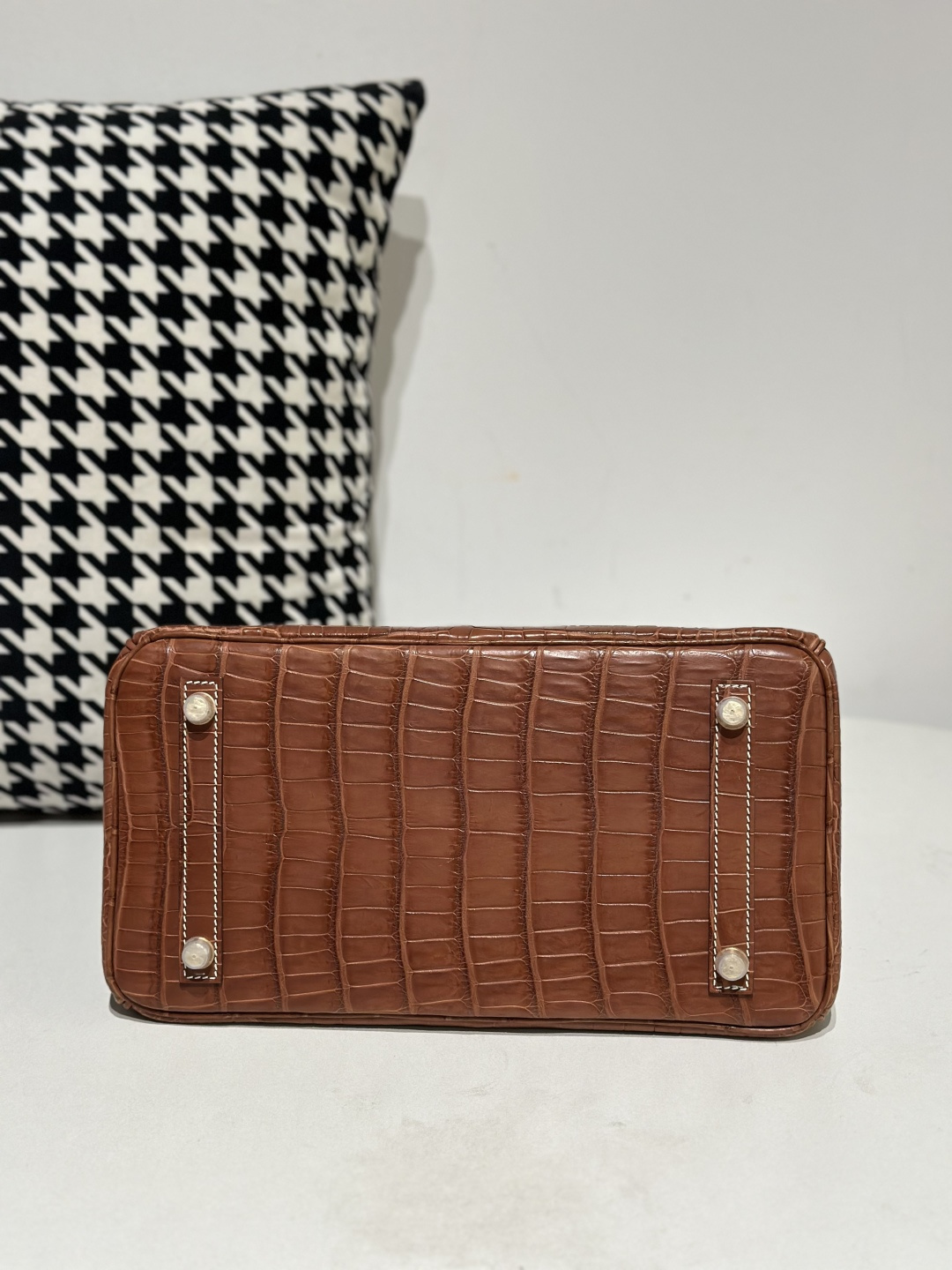 Crocodile Leather Saddle Brown 30cm Matte Gold Hardware Top Handle Tote Bag WCB120 image 6