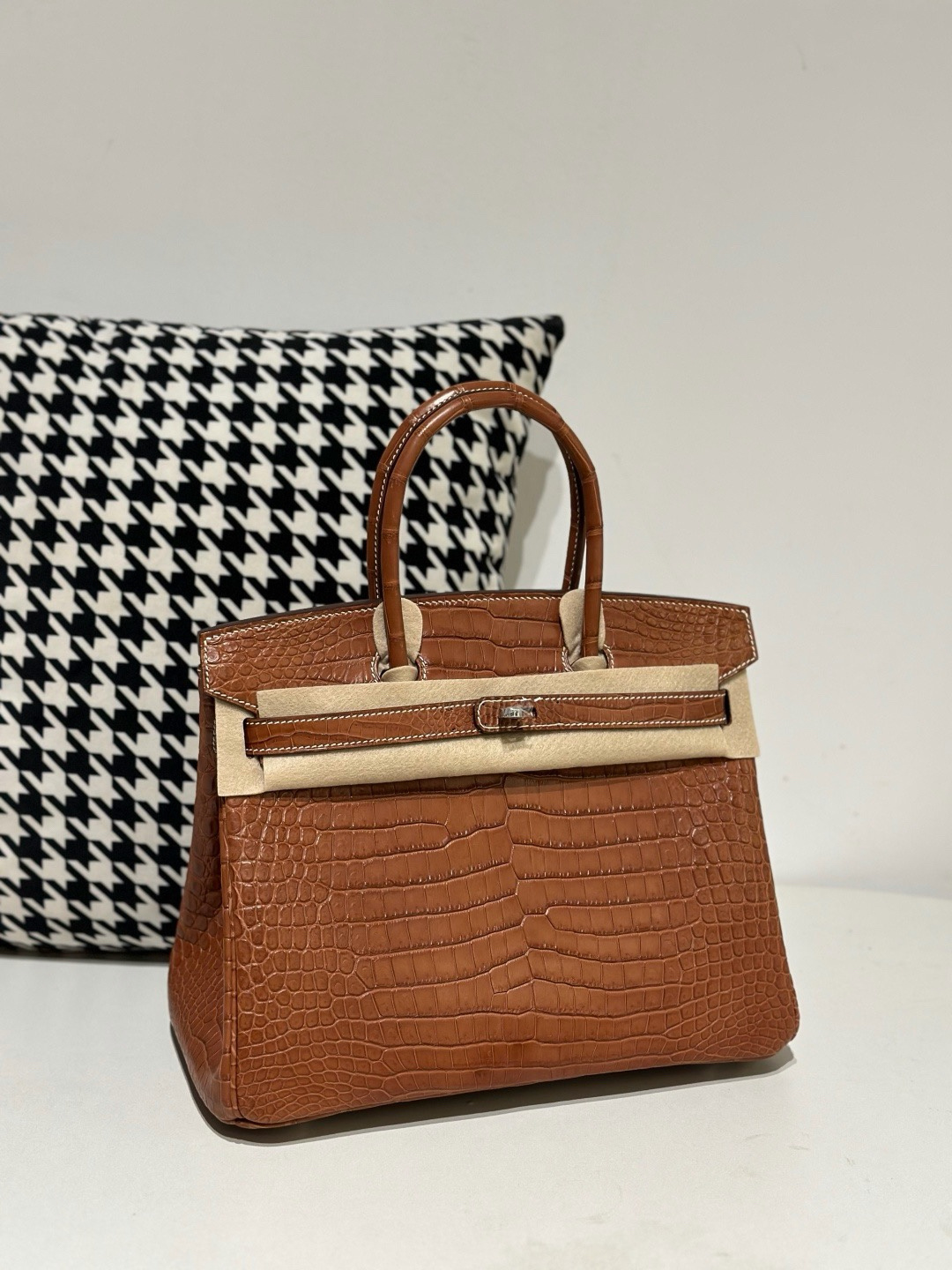 Crocodile Leather Saddle Brown 30cm Matte Silver Hardware Top Handle Tote Bag WCB121 image 2