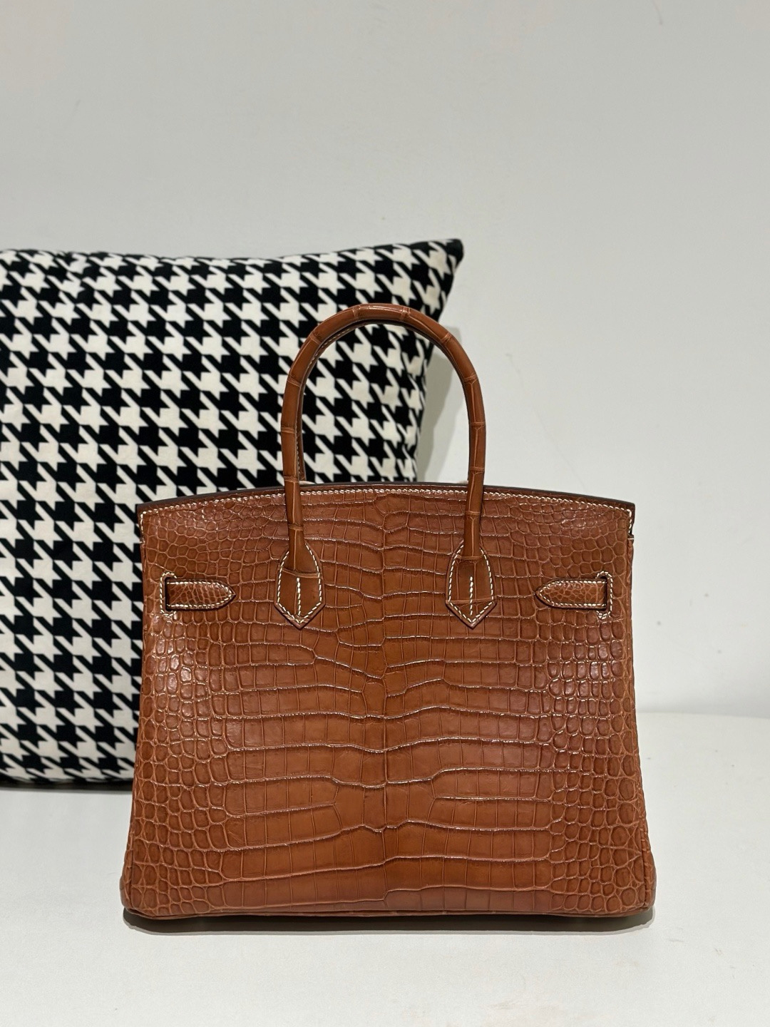 Crocodile Leather Saddle Brown 30cm Matte Silver Hardware Top Handle Tote Bag WCB121 image 3