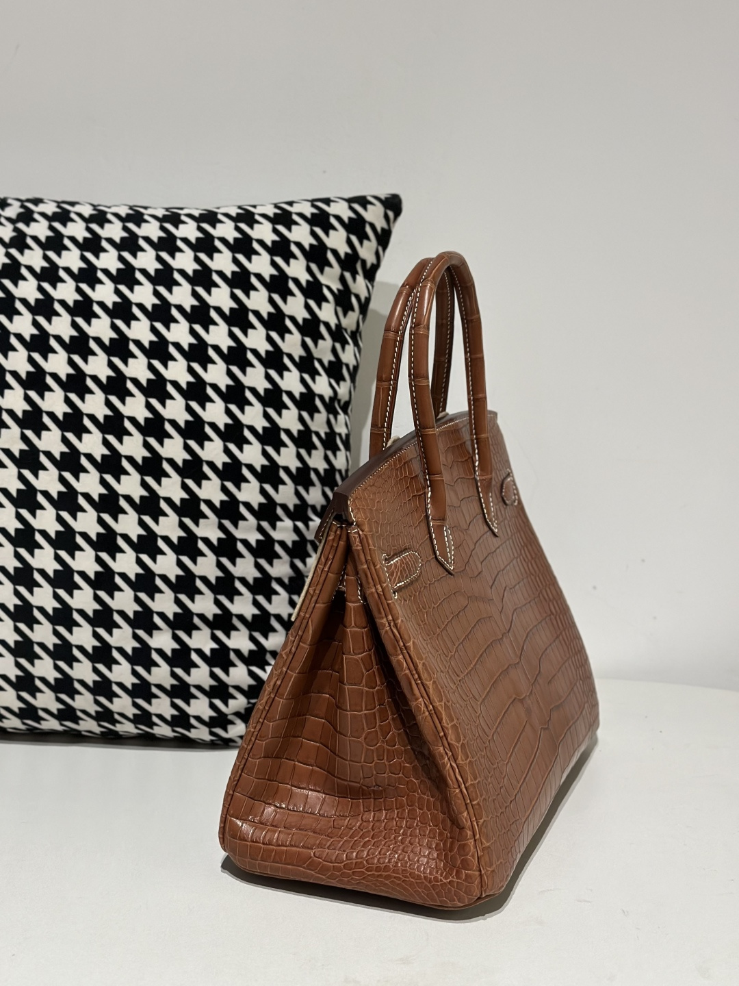 Crocodile Leather Saddle Brown 30cm Matte Silver Hardware Top Handle Tote Bag WCB121 image 4