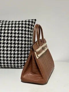Crocodile Leather Saddle Brown 30cm Matte Silver Hardware Top Handle Tote Bag WCB121 image 5