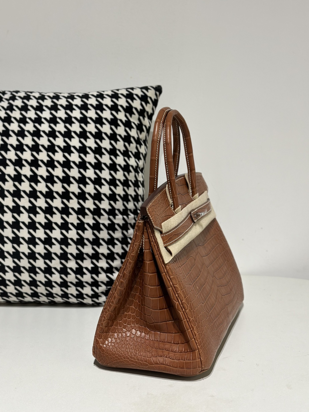 Crocodile Leather Saddle Brown 30cm Matte Silver Hardware Top Handle Tote Bag WCB121 image 5