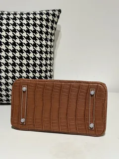 Crocodile Leather Saddle Brown 30cm Matte Silver Hardware Top Handle Tote Bag WCB121 image 6