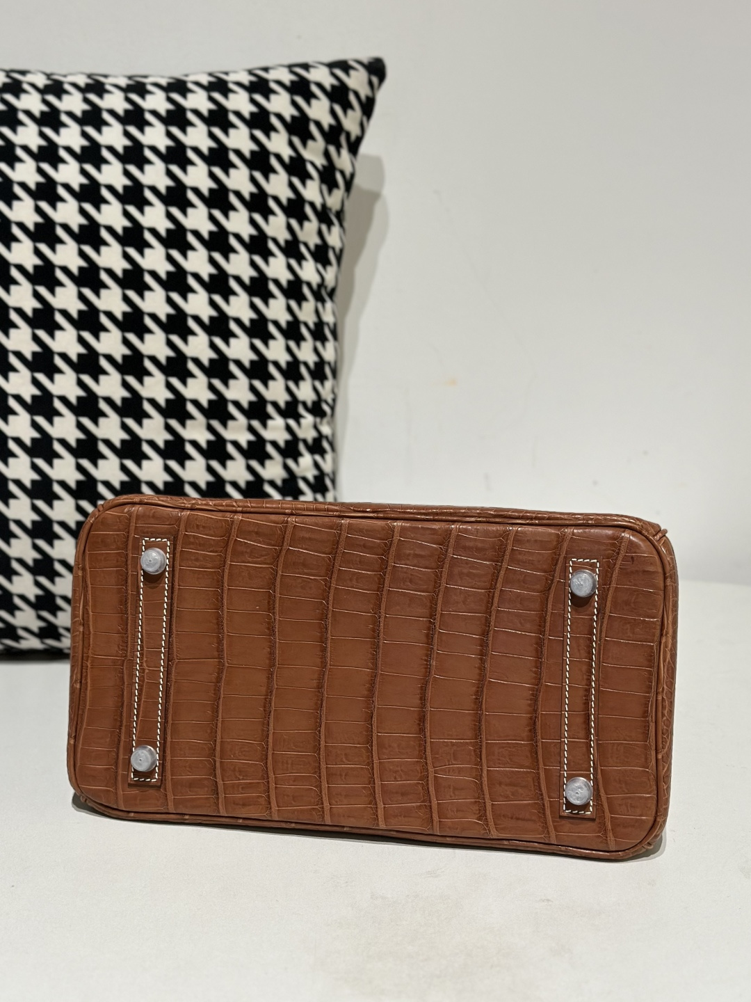 Crocodile Leather Saddle Brown 30cm Matte Silver Hardware Top Handle Tote Bag WCB121 image 6
