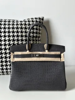 Crocodile Leather Graphite Gray 30cm Matte Silver Hardware Top Handle Tote Bag WCB122 image 1