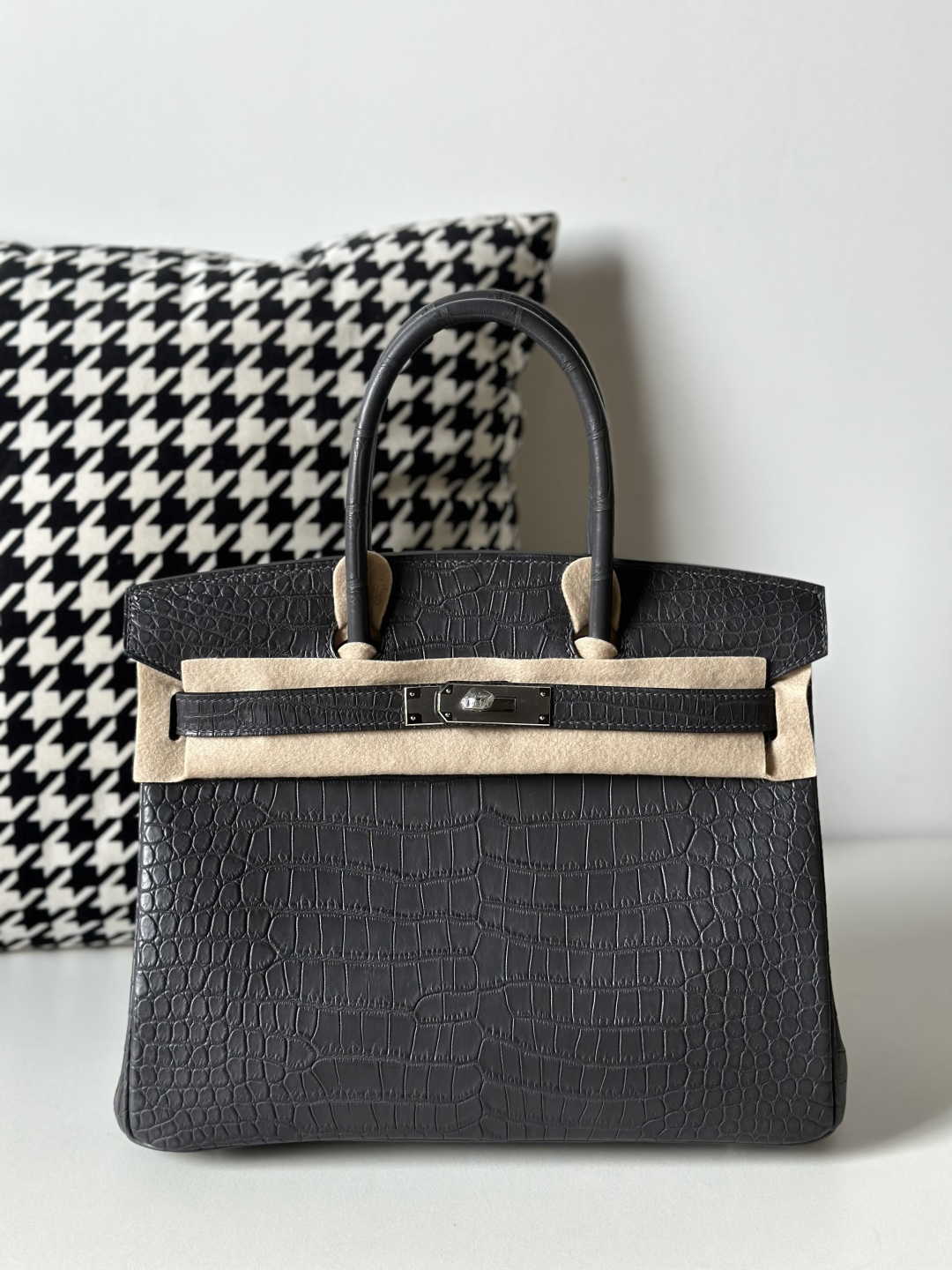 Crocodile Leather Graphite Gray 30cm Matte Silver Hardware Top Handle Tote Bag WCB122
