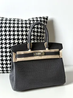 Crocodile Leather Graphite Gray 30cm Matte Silver Hardware Top Handle Tote Bag WCB122 image 2