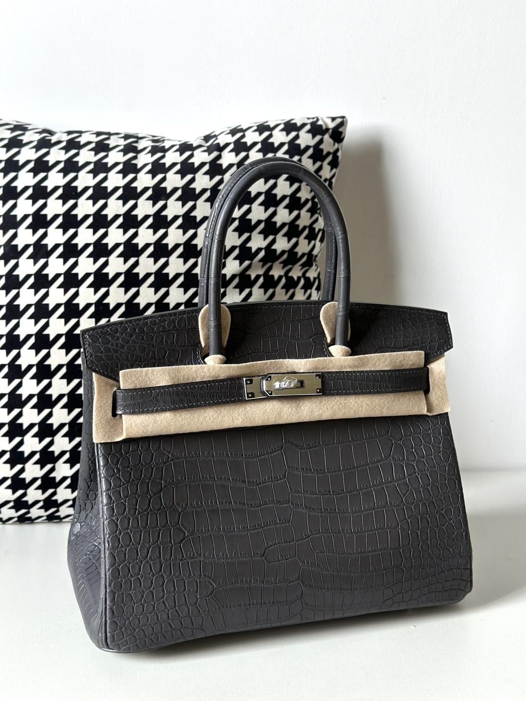 Crocodile Leather Graphite Gray 30cm Matte Silver Hardware Top Handle Tote Bag WCB122 image 2