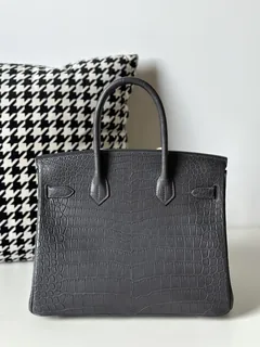 Crocodile Leather Graphite Gray 30cm Matte Silver Hardware Top Handle Tote Bag WCB122 image 3