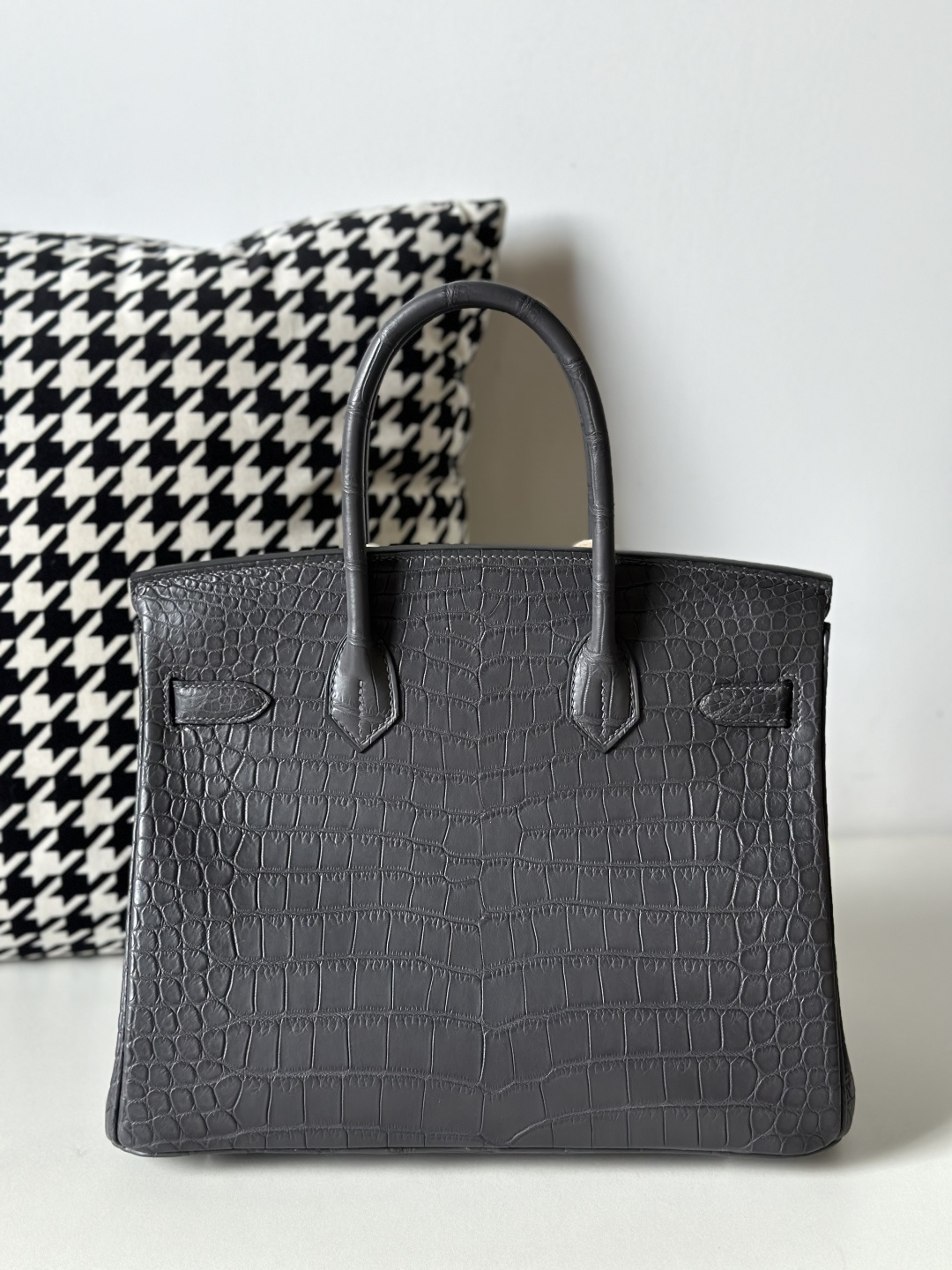 Crocodile Leather Graphite Gray 30cm Matte Silver Hardware Top Handle Tote Bag WCB122 image 3