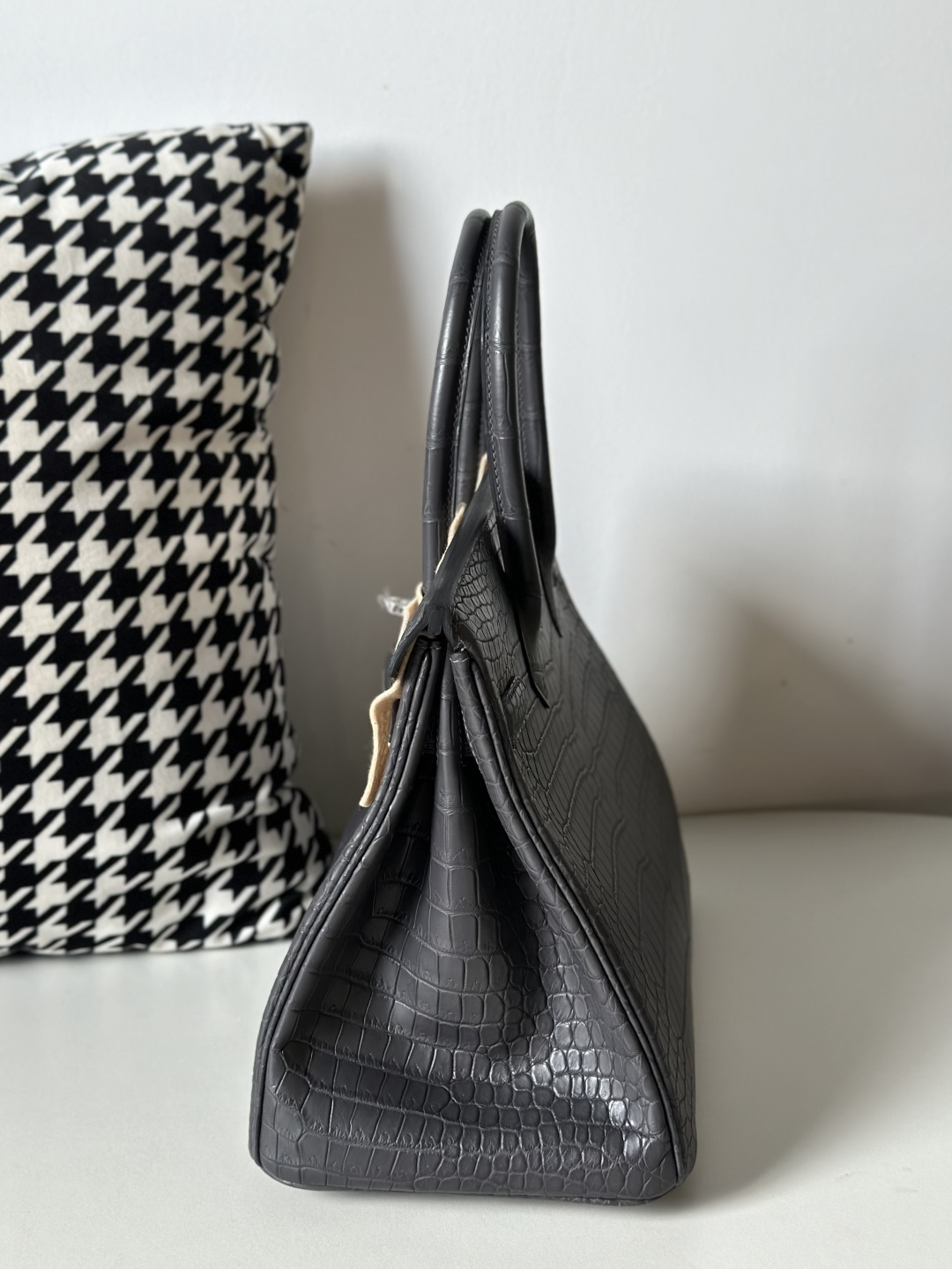 Crocodile Leather Graphite Gray 30cm Matte Silver Hardware Top Handle Tote Bag WCB122 image 4