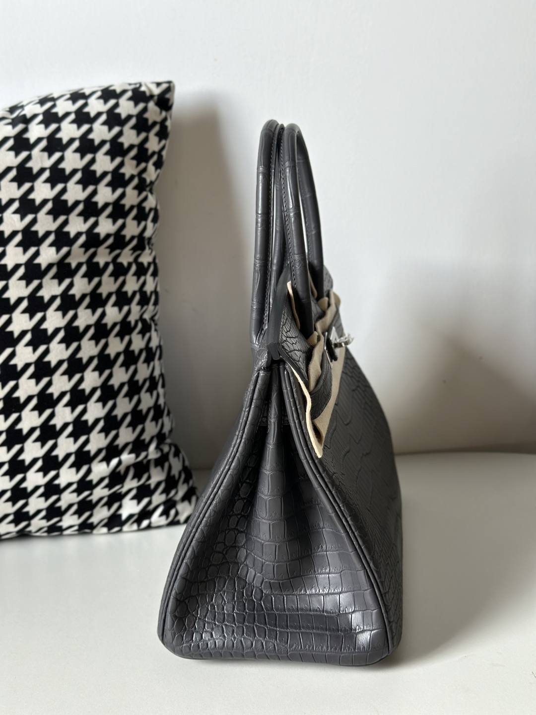 Crocodile Leather Graphite Gray 30cm Matte Silver Hardware Top Handle Tote Bag WCB122 image 5