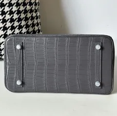 Crocodile Leather Graphite Gray 30cm Matte Silver Hardware Top Handle Tote Bag WCB122 image 6