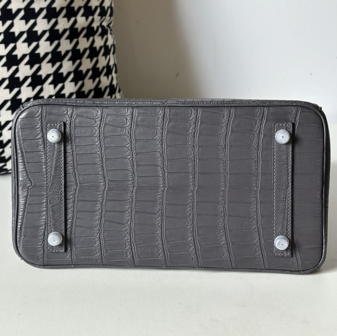 Crocodile Leather Graphite Gray 30cm Matte Silver Hardware Top Handle Tote Bag WCB122 image 6