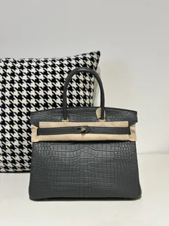 Crocodile Leather Graphite Gray 30cm Matte Gold Hardware Top Handle Tote Bag WCB123 image 1