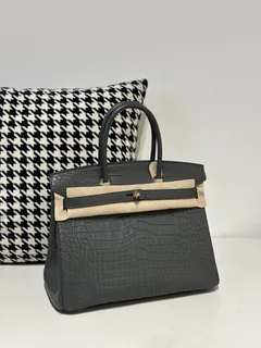 Crocodile Leather Graphite Gray 30cm Matte Gold Hardware Top Handle Tote Bag WCB123 image 2