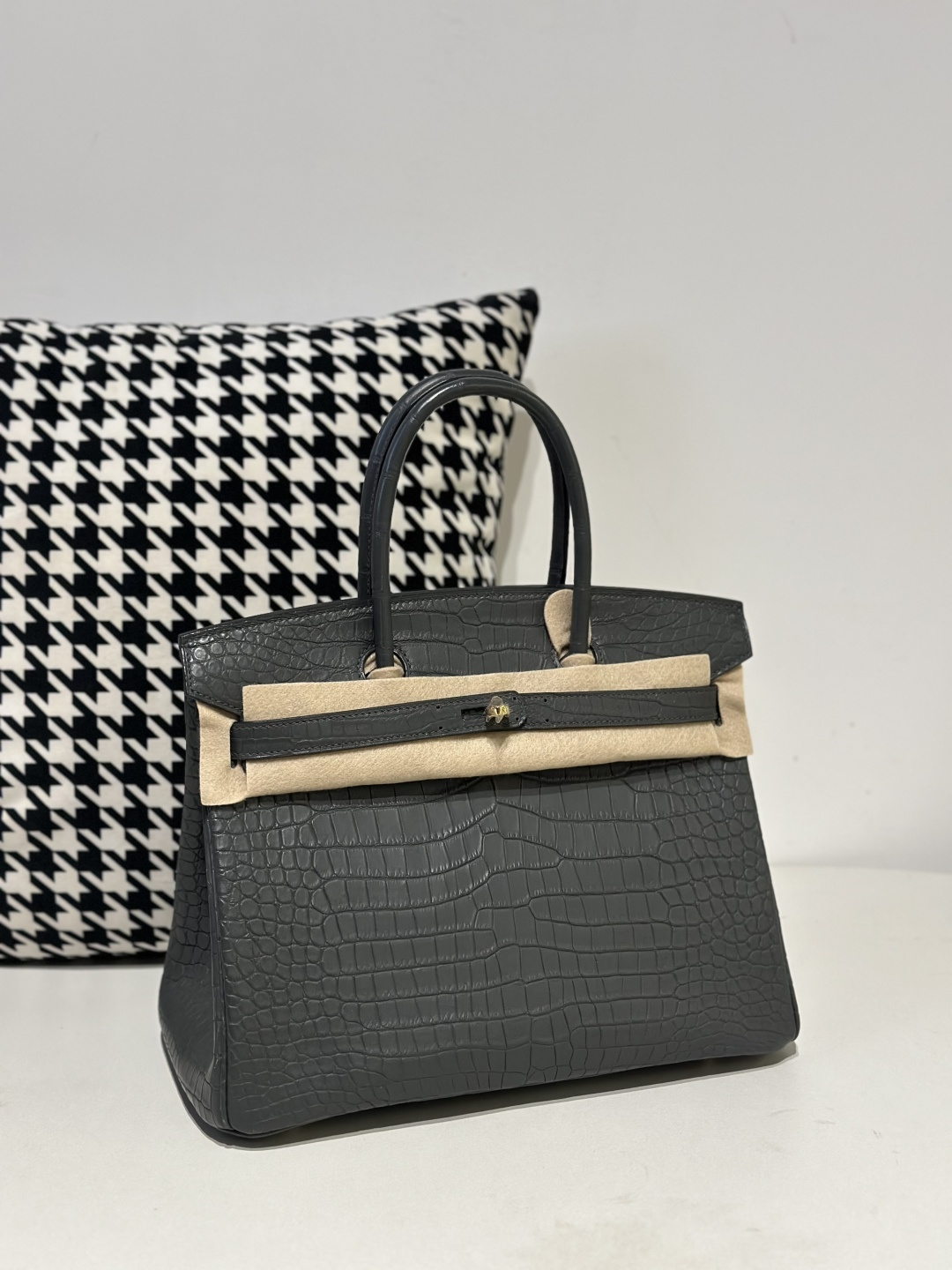 Crocodile Leather Graphite Gray 30cm Matte Gold Hardware Top Handle Tote Bag WCB123 image 2