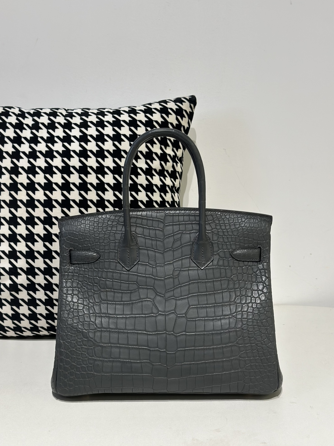 Crocodile Leather Graphite Gray 30cm Matte Gold Hardware Top Handle Tote Bag WCB123 image 3