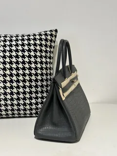 Crocodile Leather Graphite Gray 30cm Matte Gold Hardware Top Handle Tote Bag WCB123 image 5