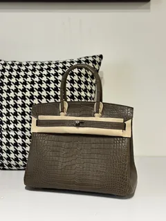 Crocodile Leather Taupe Gray 30cm Matte Silver Hardware Top Handle Tote Bag WCB124 image 1