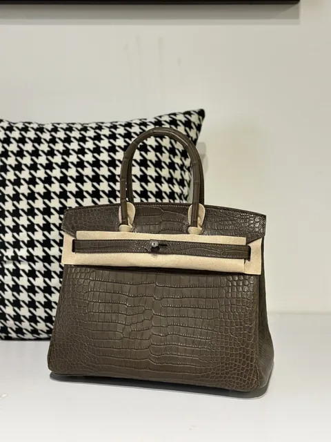 Crocodile Leather Taupe Gray 30cm Matte Silver Hardware Top Handle Tote Bag WCB124