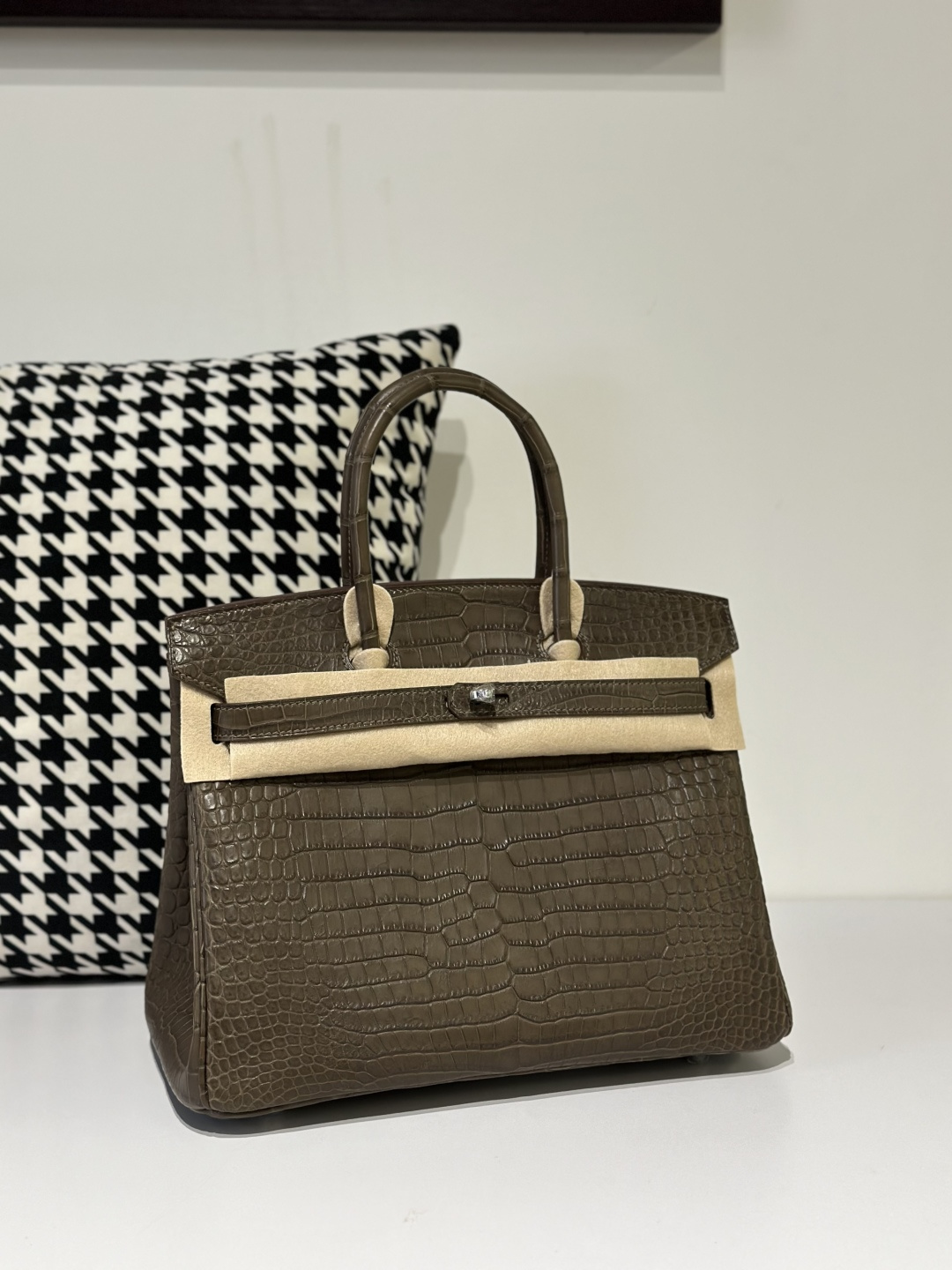 Crocodile Leather Taupe Gray 30cm Matte Silver Hardware Top Handle Tote Bag WCB124 photo 2
