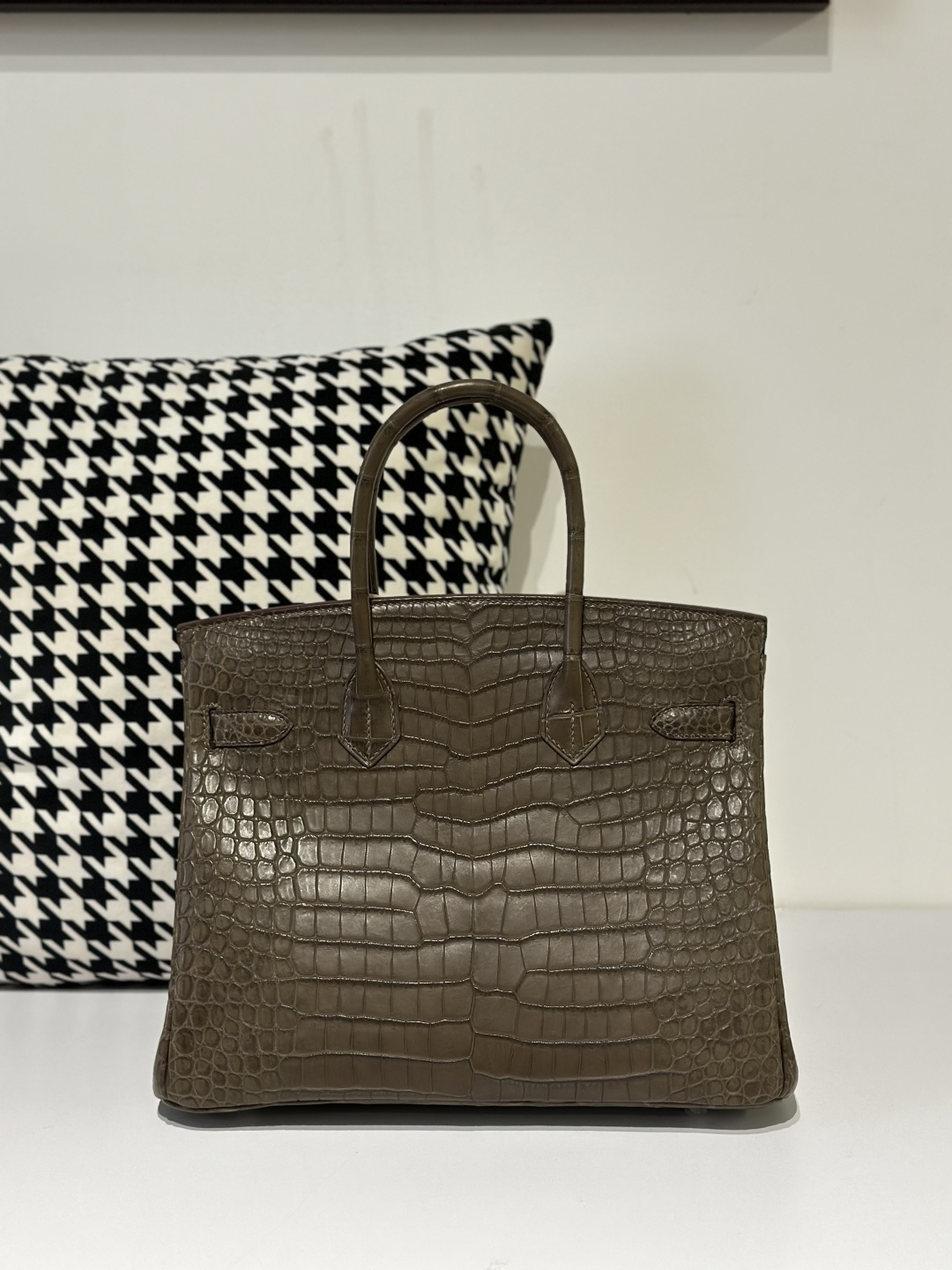 Crocodile Leather Taupe Gray 30cm Matte Silver Hardware Top Handle Tote Bag WCB124 photo 3
