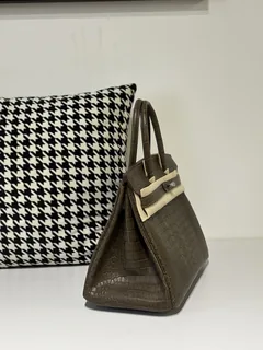 Crocodile Leather Taupe Gray 30cm Matte Silver Hardware Top Handle Tote Bag WCB124 image 5