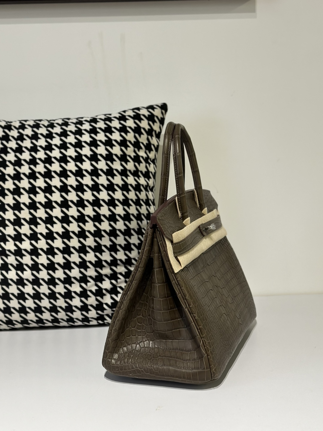 Crocodile Leather Taupe Gray 30cm Matte Silver Hardware Top Handle Tote Bag WCB124 photo 5
