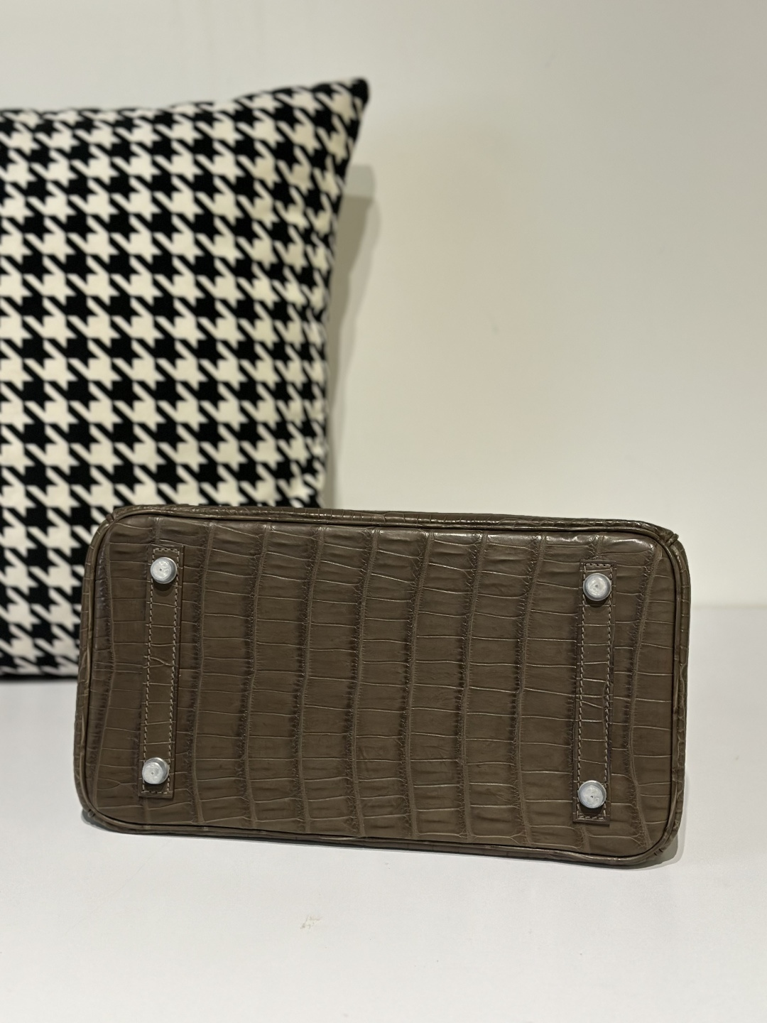Crocodile Leather Taupe Gray 30cm Matte Silver Hardware Top Handle Tote Bag WCB124 photo 6