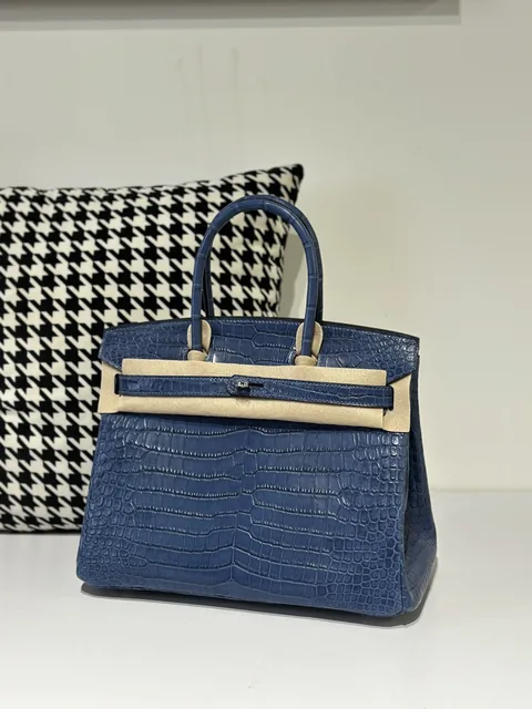 Crocodile Leather Blue 30cm Matte Silver Hardware Top Handle Tote Bag WCB125