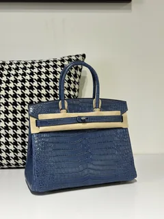 Crocodile Leather Blue 30cm Matte Silver Hardware Top Handle Tote Bag WCB125 image 2