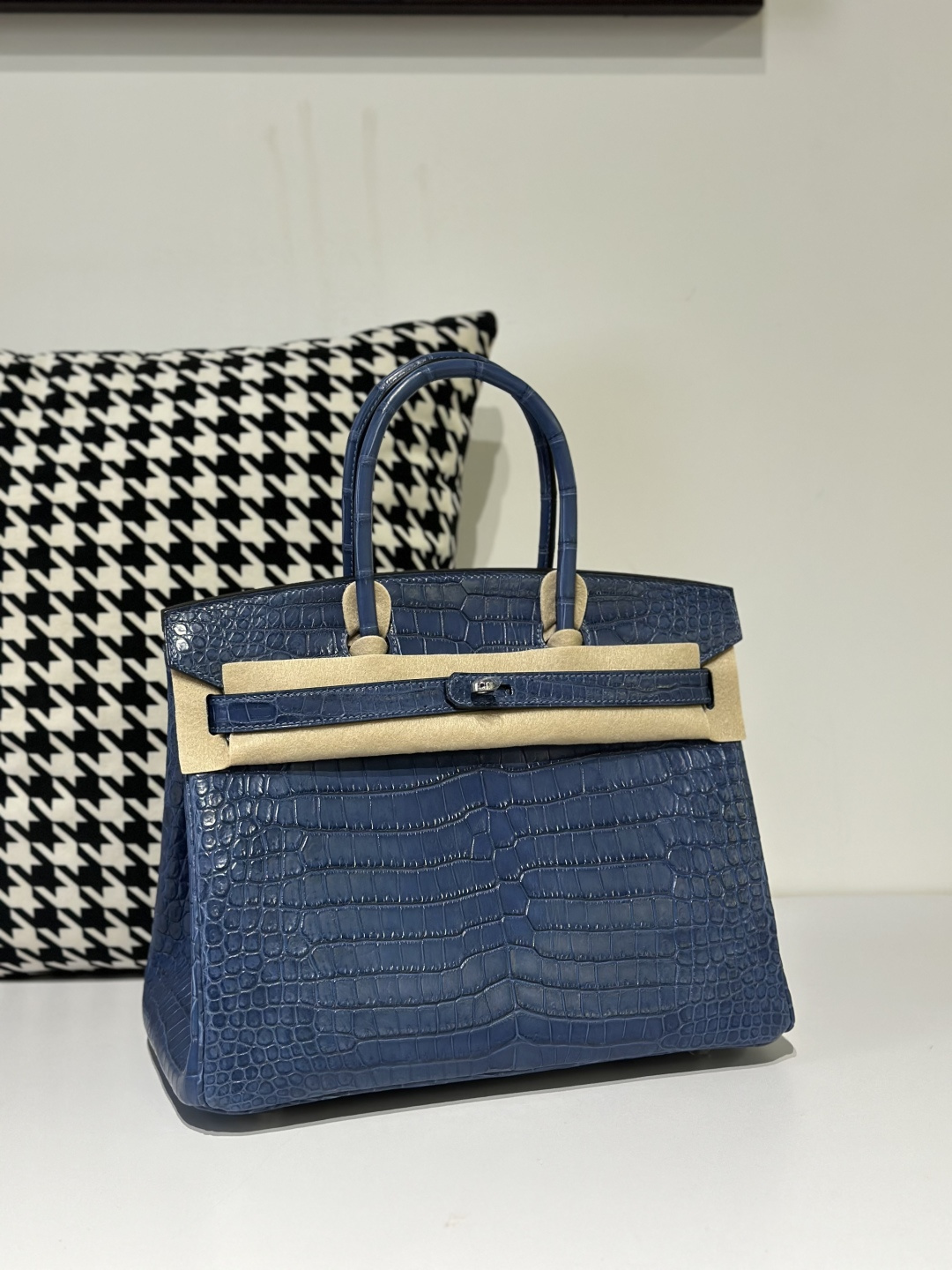 Crocodile Leather Blue 30cm Matte Silver Hardware Top Handle Tote Bag WCB125 image 2