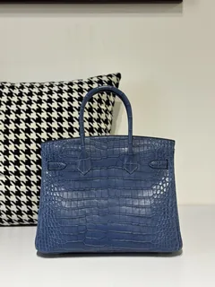 Crocodile Leather Blue 30cm Matte Silver Hardware Top Handle Tote Bag WCB125 image 3