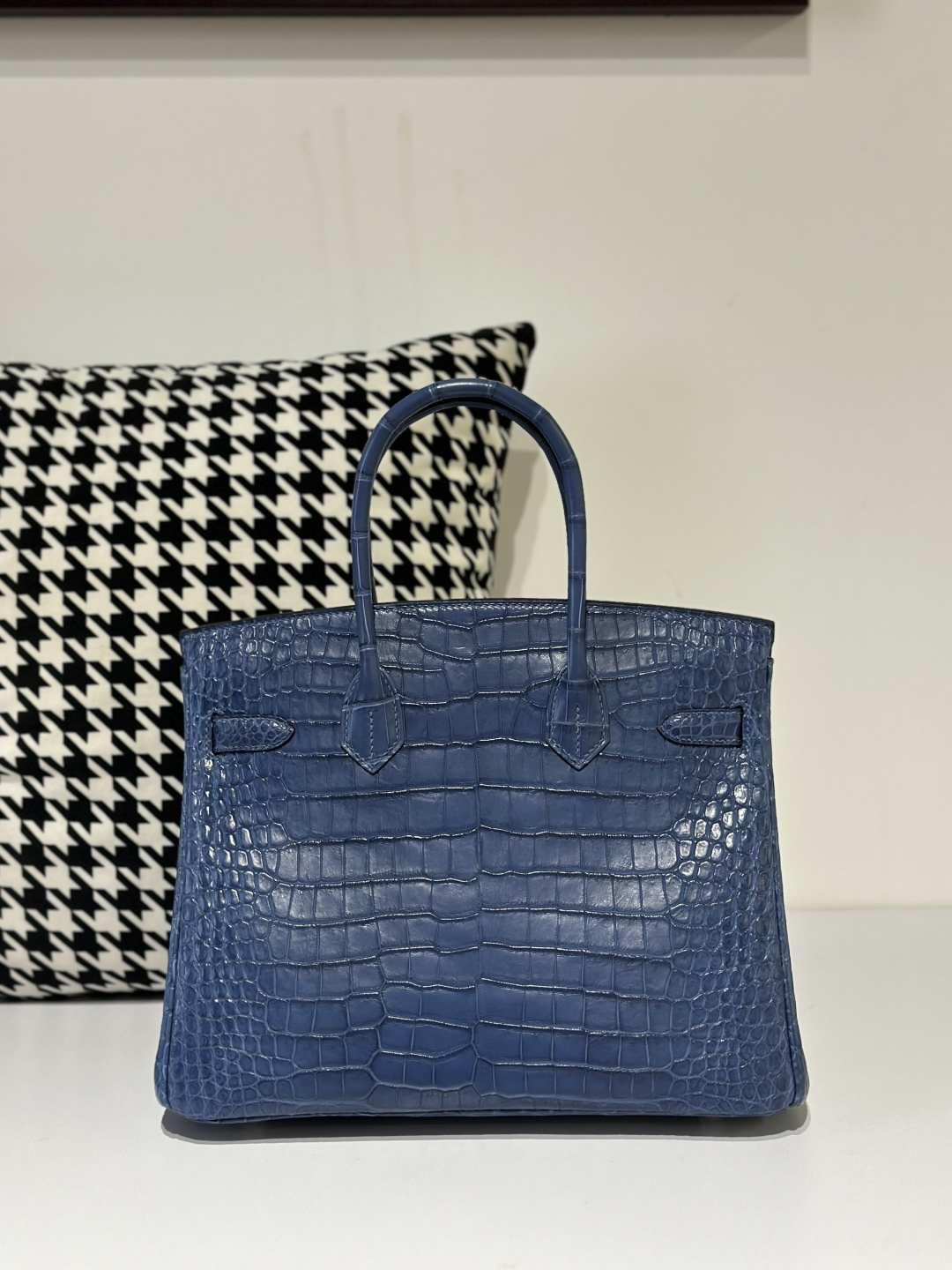 Crocodile Leather Blue 30cm Matte Silver Hardware Top Handle Tote Bag WCB125 image 3