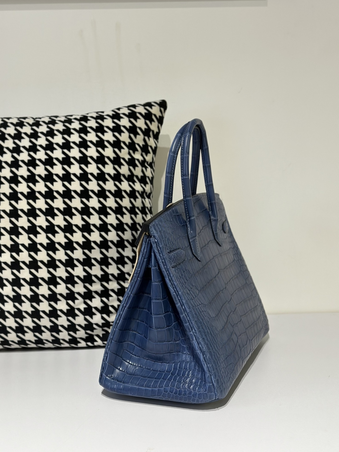 Crocodile Leather Blue 30cm Matte Silver Hardware Top Handle Tote Bag WCB125 image 4