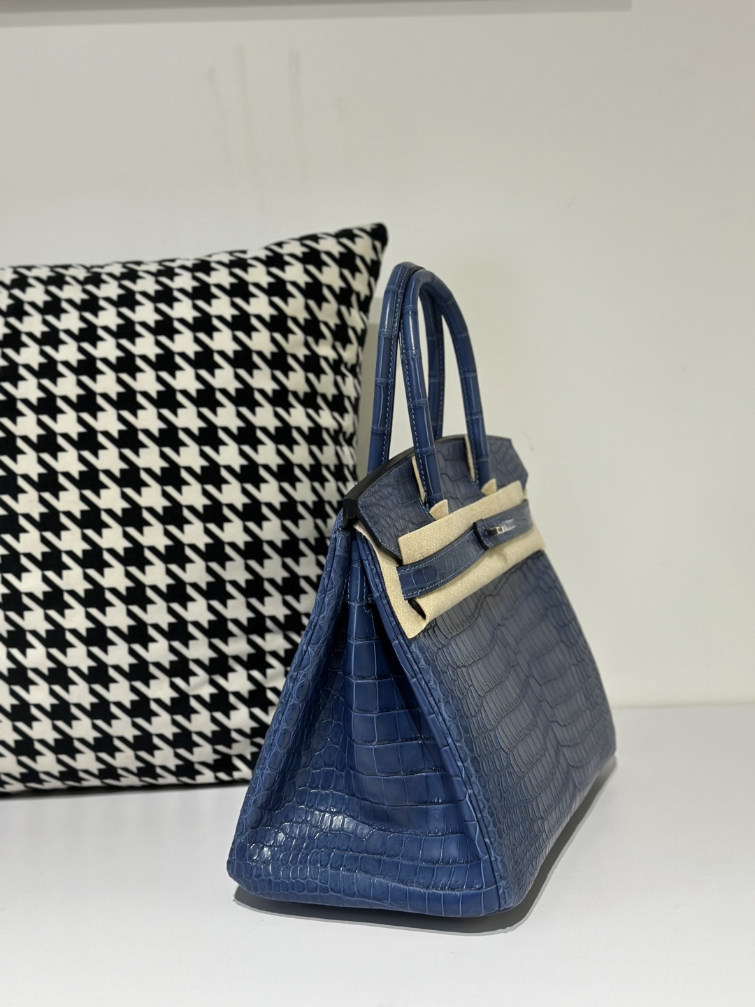 Crocodile Leather Blue 30cm Matte Silver Hardware Top Handle Tote Bag WCB125 image 5