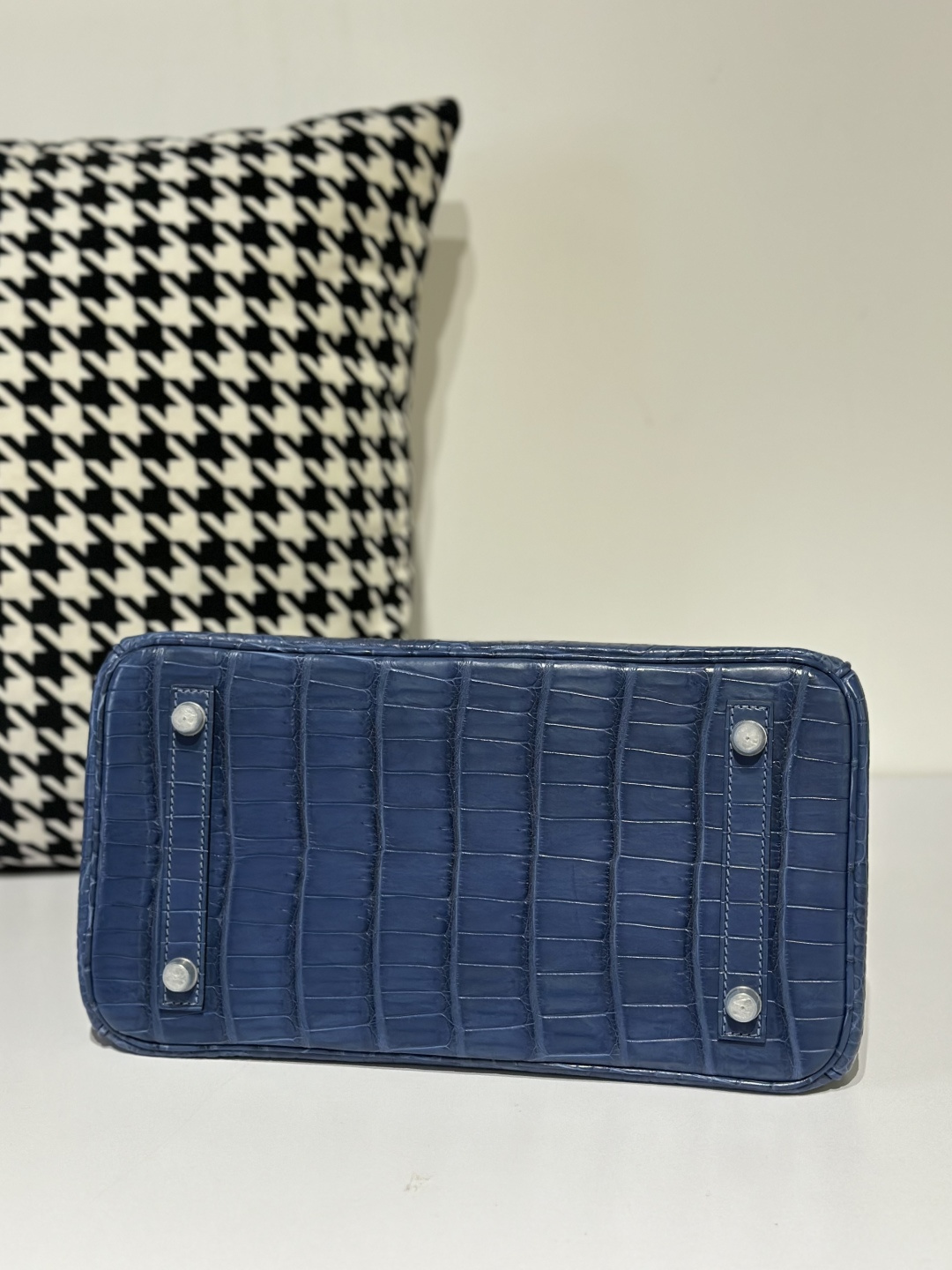 Crocodile Leather Blue 30cm Matte Silver Hardware Top Handle Tote Bag WCB125 image 6